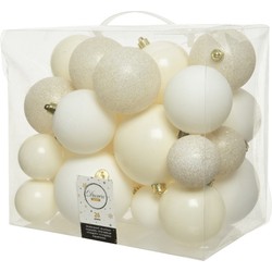 Decoris Kerstballen - 26x st - wol wit - 6-8-10 cm - kunststof - Kerstbal