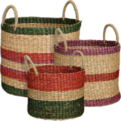 Mica Decorations Mand - Set van 3 - H29 x Ø32 cm - Bruin, Rood, Groen, Roze