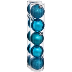 10x stuks kerstballen turquoise blauw glans en mat kunststof 5 cm - Kerstbal