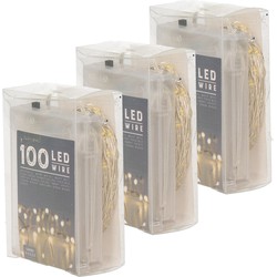 Set van 3x stuks draadverlichting lichtsnoer met 100 lampjes warm wit op batterij 1000 cm - Lichtsnoeren