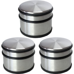 Set van 3x stuks deurstoppers rond zilver/mat zwart 10 x 8 cm - Deurstoppers