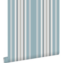 ESTAhome behang strepen vintage blauw en grijs - 53 cm x 10,05 m - 138807