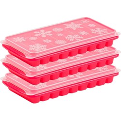3x stuks Trays met Flessenhals ijsblokjes/ijsklontjes staafjes vormpjes 10 vakjes kunststof roze - IJsblokjesvormen