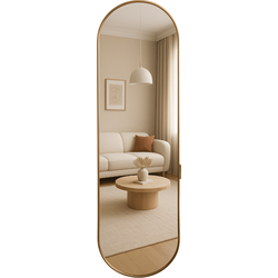 MISOU Wandspiegel - Goud - Ovale Spiegel - Passpiegel - Wanddecoratie - Badkamerspiegel - Woondecoratie - 115x30cm - Miroir Mural