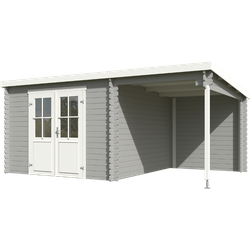 Blokhut met overkapping Tampa 481x292 Platinum Grey-Wit