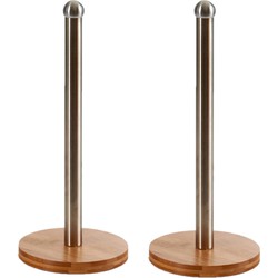 2x stuks bamboe houten keukenrolhouders rond 15 x 33 cm - Keukenrolhouders