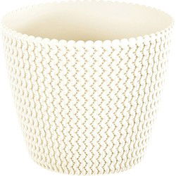 Plantenpot/bloempot kunststof dia 13 cm en hoogte 11 cm creme wit - Plantenpotten
