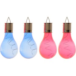 4x Buitenlampen/tuinlampen lampbolletjes/peertjes 14 cm blauw/rood - Buitenverlichting