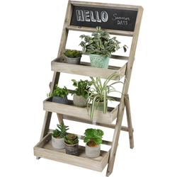 HIXA Plantenrek - Plantentafeltje - voor Binnen en Buiten - 3 laags - Krijtbord - Plantentrap - 78cm - Hout