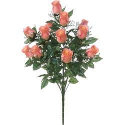 Louis Maes Kunstbloemen boeket rozen/gipskruid - zalmroze - H56 cm - Bloemstuk - Bladgroen - Kunstbloemen
