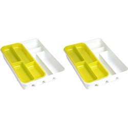 2x stuks witte bestekbak inzetbakken met geel oplegbakje kunststof L40 x B30 cm - Bestekbakken