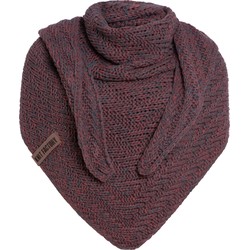 Knit Factory Sally Gebreide Omslagdoek - Driehoek Sjaal Dames - Antraciet/Stone Red - 220x85 cm - Grof gebreid