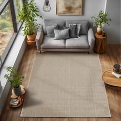 Loom Uni Effen Vloerkleed - Uni Kleur - Beige - Woonkamer Slaapkamer Tapijt - Laagpolig- 240x340 CM