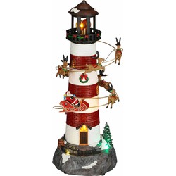 Luville Kerstdorp Kerst vuurtoren - 13.5x14x35 cm - Polyresin - Rood