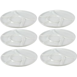 6x Witte fondue/gourmet/bbq borden 22,7 cm 6 vakken - Gourmetborden