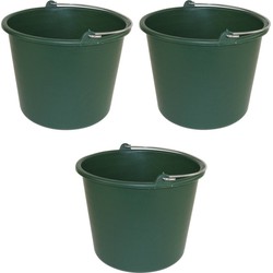 3x Schoonmaakemmers/huishoudemmers 12 liter groen - Emmers
