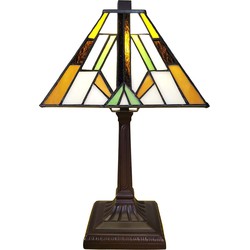 LumiLamp Tiffany Tafellamp  20x20x34 cm  Bruin Kunststof Glas Tiffany Bureaulamp