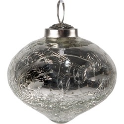 Clayre & Eef Kerstbal  Ø 7 cm Zilverkleurig Glas Kerstdecoratie