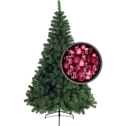 Bellatio Decorations kunst kerstboom 210 cm met kerstballen fuchsia roze - Kunstkerstboom