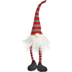 Pluche gnome/dwerg decoratie pop/knuffel wit/rood/grijs 6 x 8 x 50 cm - Kerstman pop