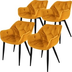 Eetkamerstoel set van 4 met rugleuning en armleuningen mosterdgeel Keukenstoel met microvezel fluwelen bekleding ML design