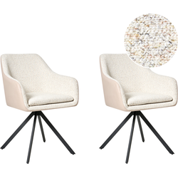 Beliani LITHIA - Eetkamerstoel-Beige-Bouclé