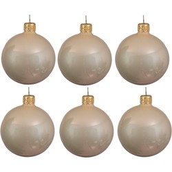 12x Glazen kerstballen glans licht parel/champagne 8 cm kerstboom versiering/decoratie - Kerstbal