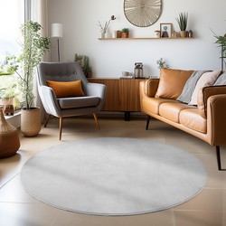 Sky Soft Uni Basic - Rond Vloerkleed - Laagpolig - Effen Kleur - Zilver - Woonkamer Tapijt - Anti-Slip Rug- 120 CM ROND