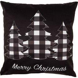 Clayre & Eef Kussenhoes  45x45 cm Zwart Wit Polyester Kerstbomen Merry Christmas Sierkussenhoes