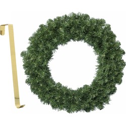 Kerstkrans groen 35 cm kunststof incl. messing deurhanger - Kerstkransen