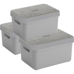 Sunware Opbergbox/mand - lichtgrijs - 5 liter - met deksel - set van 3x stuks - Opbergbox