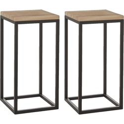 Set van 2x stuks plantenstandaards Oskar vierkant hout/metaal zwart 30 x 62 cm - Planten onderzetter