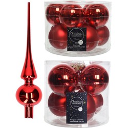 Glazen kerstballen pakket kerstrood glans/mat 32x stuks inclusief piek glans - Kerstbal