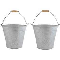 2x stuks zinken emmers/bloempotten/plantenpotten met handvat 9,5 liter - Emmers