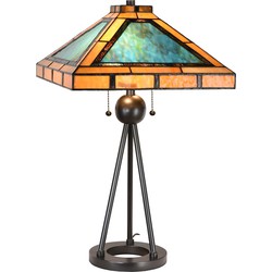 LumiLamp Tiffany Tafellamp  61x61x73 cm  Groen Bruin Metaal Glas Tiffany Bureaulamp