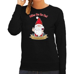 Bellatio Decorations foute kersttrui/sweater dames - Wijn kabouter/gnoom - zwart - Doordrinken S - kerst truien