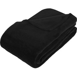 Grote Fleece deken/fleeceplaid zwart 180 x 230 cm polyester - Plaids