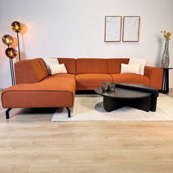 Hoekbank Maël bouclé stof in terracotta kleur - links