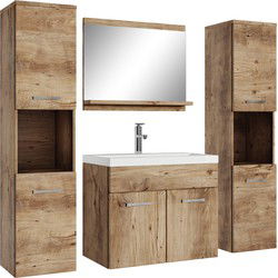 Badplaats Badkamermeubel Set Montreal XL 60 x 35 cm - Kastanje eiken - Badmeubel met spiegel en zijkasten