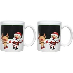 Set van 2x stuks kerst mokken/bekers met rendier/kerstman - Bekers