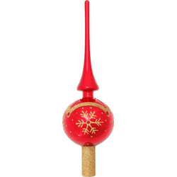 Krebs kerstboom piek - rood/goud - 28 cm - glas - gedecoreerd - kerstboompieken