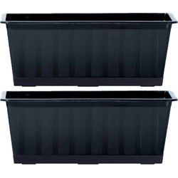 Prosperplast Plantenbak Agro - 2x - antraciet - kunststof - 40 x 18 x 14 cm - Plantenbakken