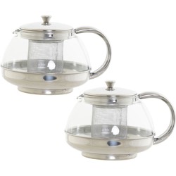 Set van 2x stuks theepotten van glas en RVS 1050 ml met filter/infuser en handvat - Theepotten