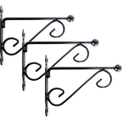 3x stuks muurhaken met dubbele sierkrul 20 x 16 cm - metaal - hanging basket haak - Plantenbakhaken