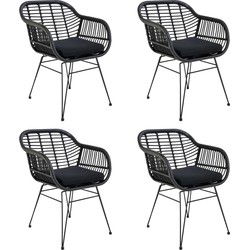 QUVIO Tuinstoel Jade - Met kussen - PE rattan - Zwart - Set van 4