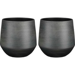 2x Stuks Plantenpot/bloempot keramiek zwart relief patroon - D24/H23 cm - Plantenpotten