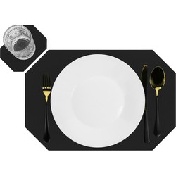 Krumble Placemat achthoekig + onderzetter - PU Leder - Zwart