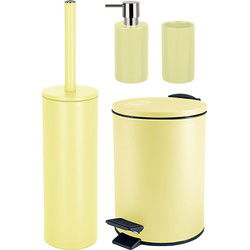 Spirella Badkamer accessoires set - WC-borstel/pedaalemmer/zeeppompje/beker - geel - Badkameraccessoireset