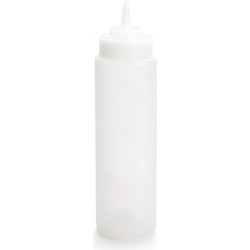 Plasticforte Doseerfles/sausfles - kunststof - transparant - met schenktuit - 700 ml - 18 cm - Maatbekers