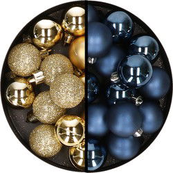 36x stuks kunststof kerstballen goud en donkerblauw 3 en 4 cm - Kerstbal